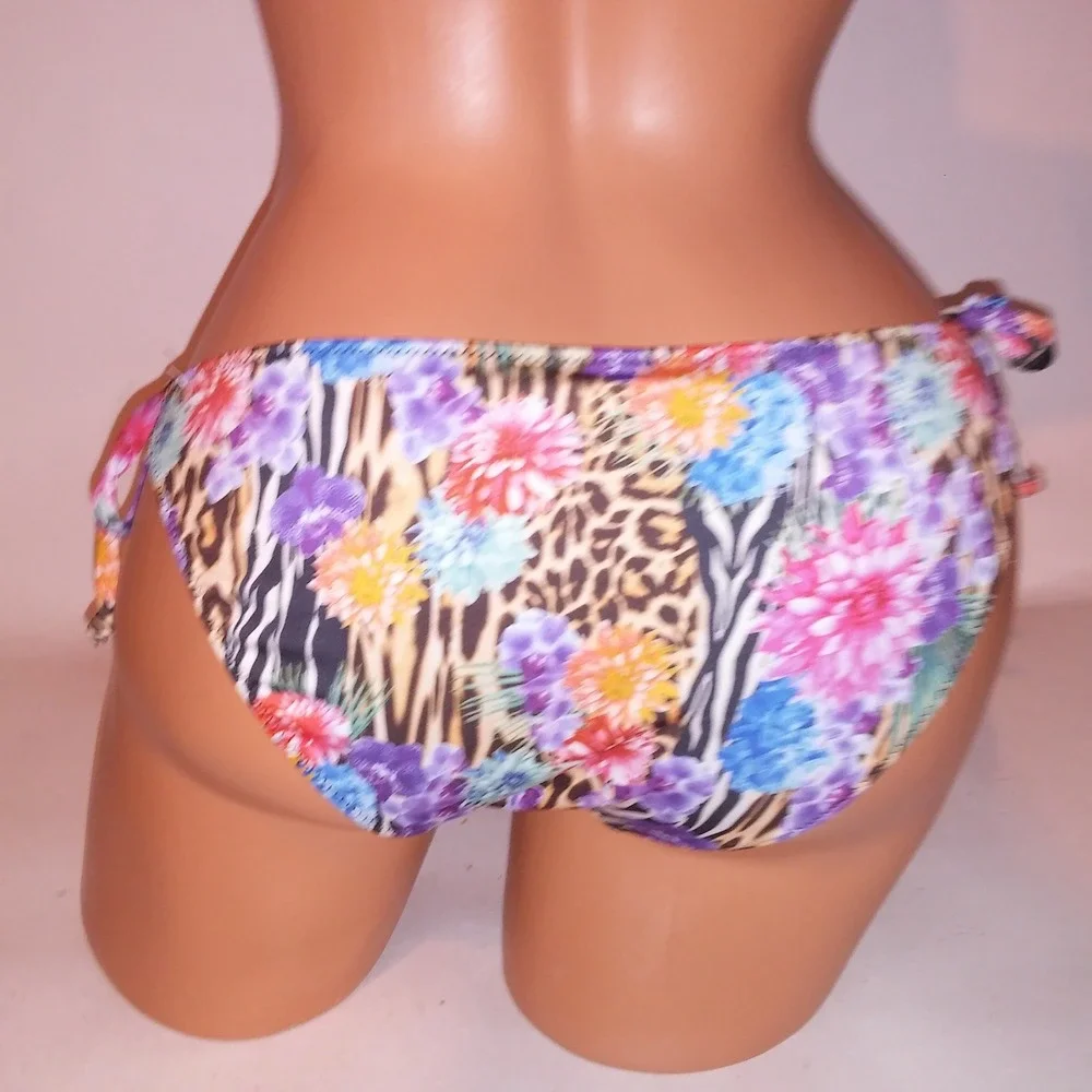 H&M Swim Bikini Bottom Size 12 String Floral Animal Print Tie up New